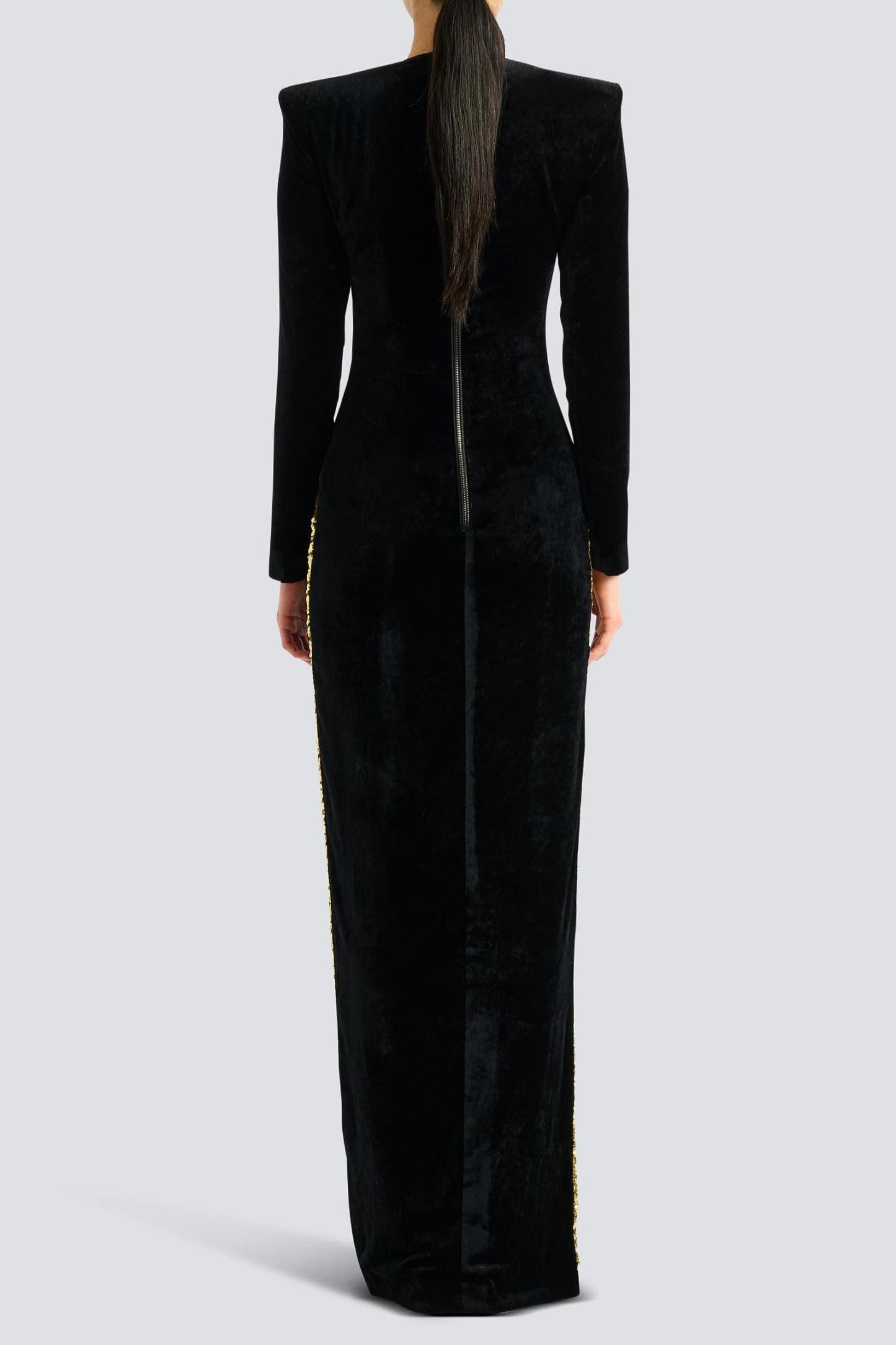 Velvet Rivet Slit Maxi Dress