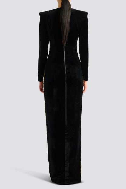 Velvet Rivet Slit Maxi Dress