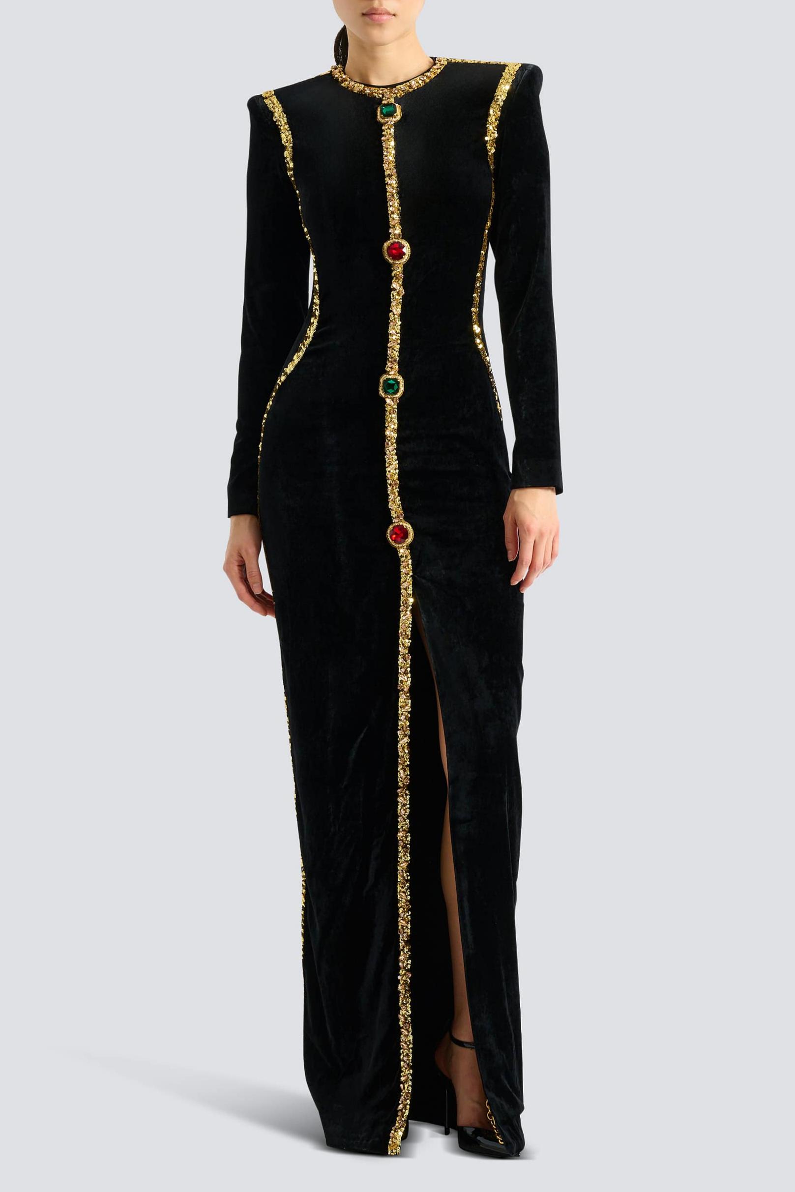 Velvet Rivet Slit Maxi Dress