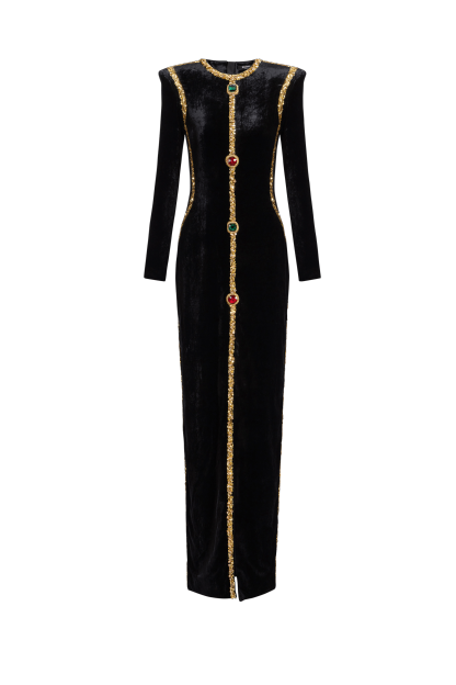 Velvet Rivet Slit Maxi Dress