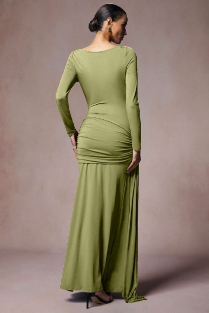 Solid Long Sleeve Cut-Out Maxi Dress