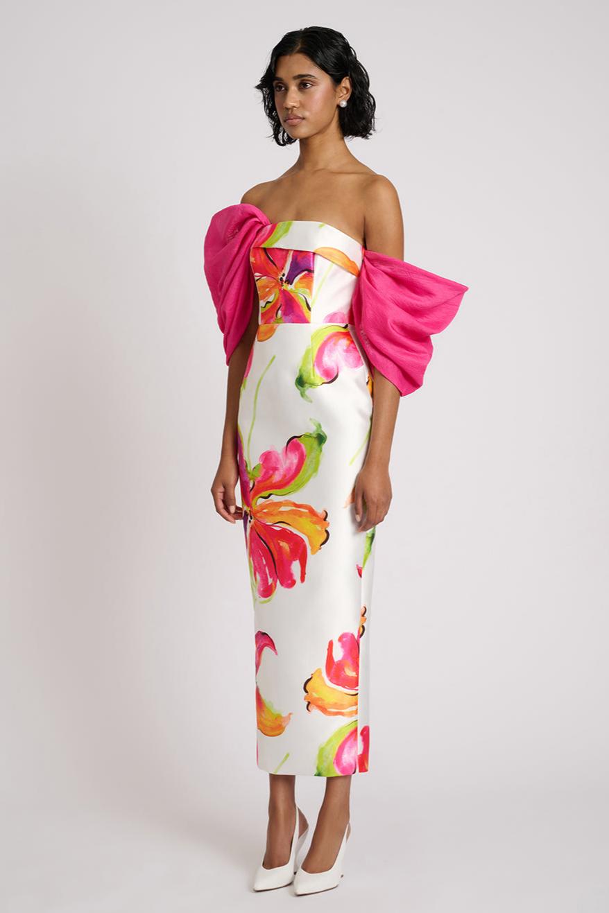 Floral Off-Shoulder Slit Midi Dress