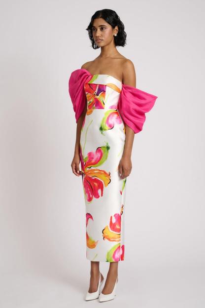 Floral Off-Shoulder Slit Midi Dress