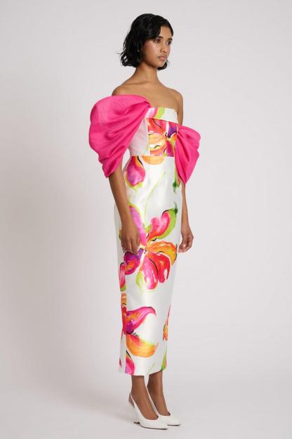 Floral Off-Shoulder Slit Midi Dress