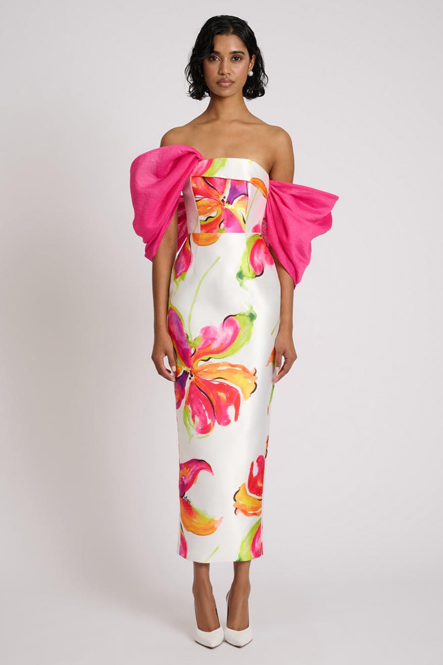 Floral Off-Shoulder Slit Midi Dress