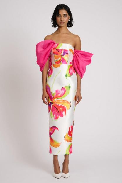 Floral Off-Shoulder Slit Midi Dress