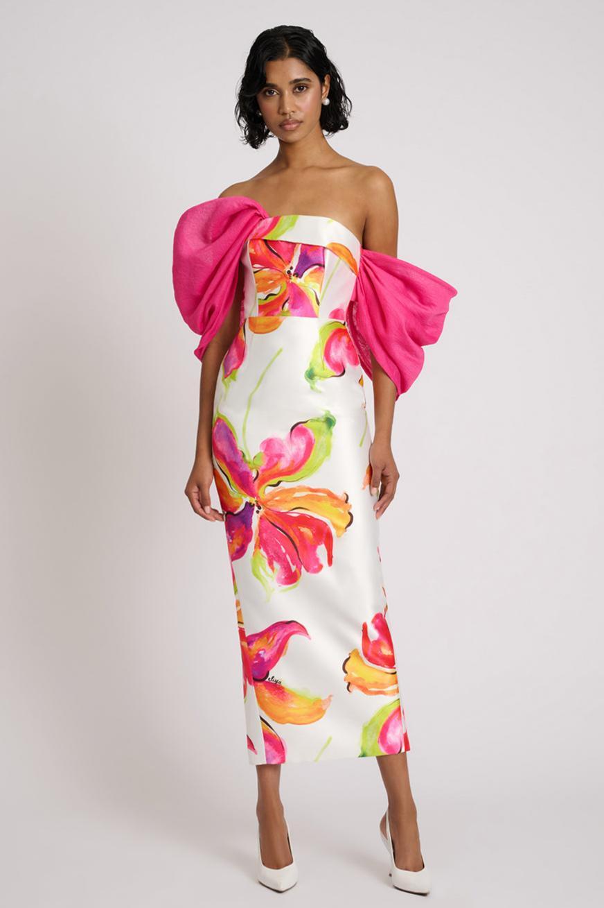 Floral Off-Shoulder Slit Midi Dress