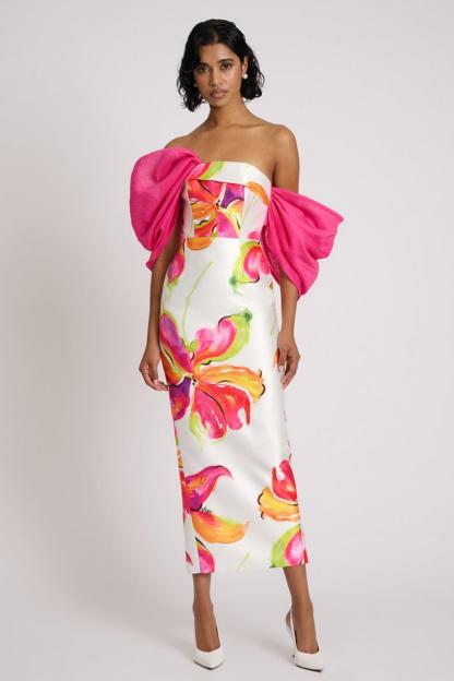 Floral Off-Shoulder Slit Midi Dress