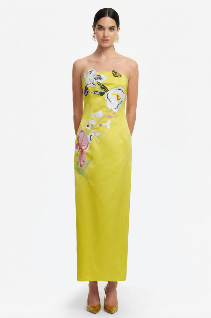 Embroidered Off Shoulder Slit Midi Dress