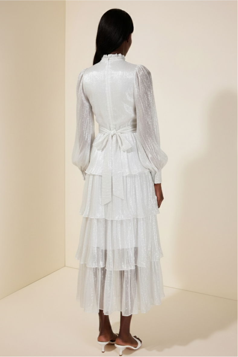 Rhinestone Rivets Ruffle Cut-Out Midi Dress