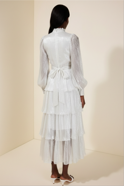 Rhinestone Rivets Ruffle Cut-Out Midi Dress