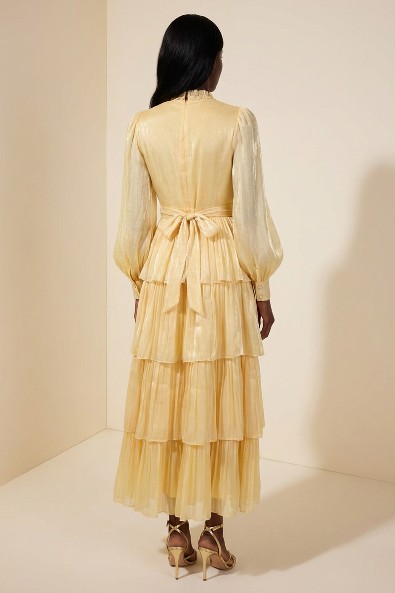 Rhinestone Rivets Ruffle Cut-Out Midi Dress