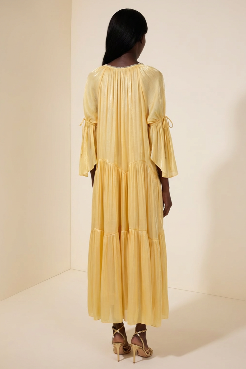 Satin Rhinestone Rivets Tie-Up Maxi Dress