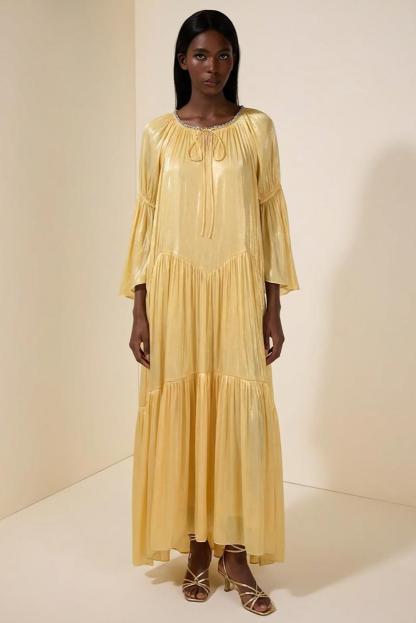 Satin Rhinestone Rivets Tie-Up Maxi Dress