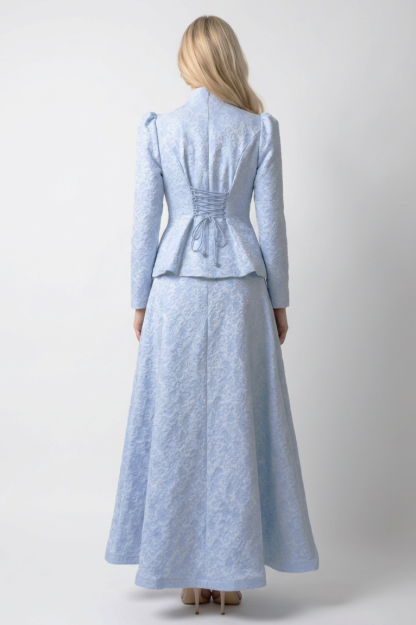 Jacquard Rivet V-Neck Top & High Waist Maxi Skirt Set