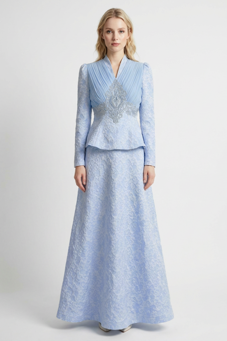 Jacquard Rivet V-Neck Top & High Waist Maxi Skirt Set