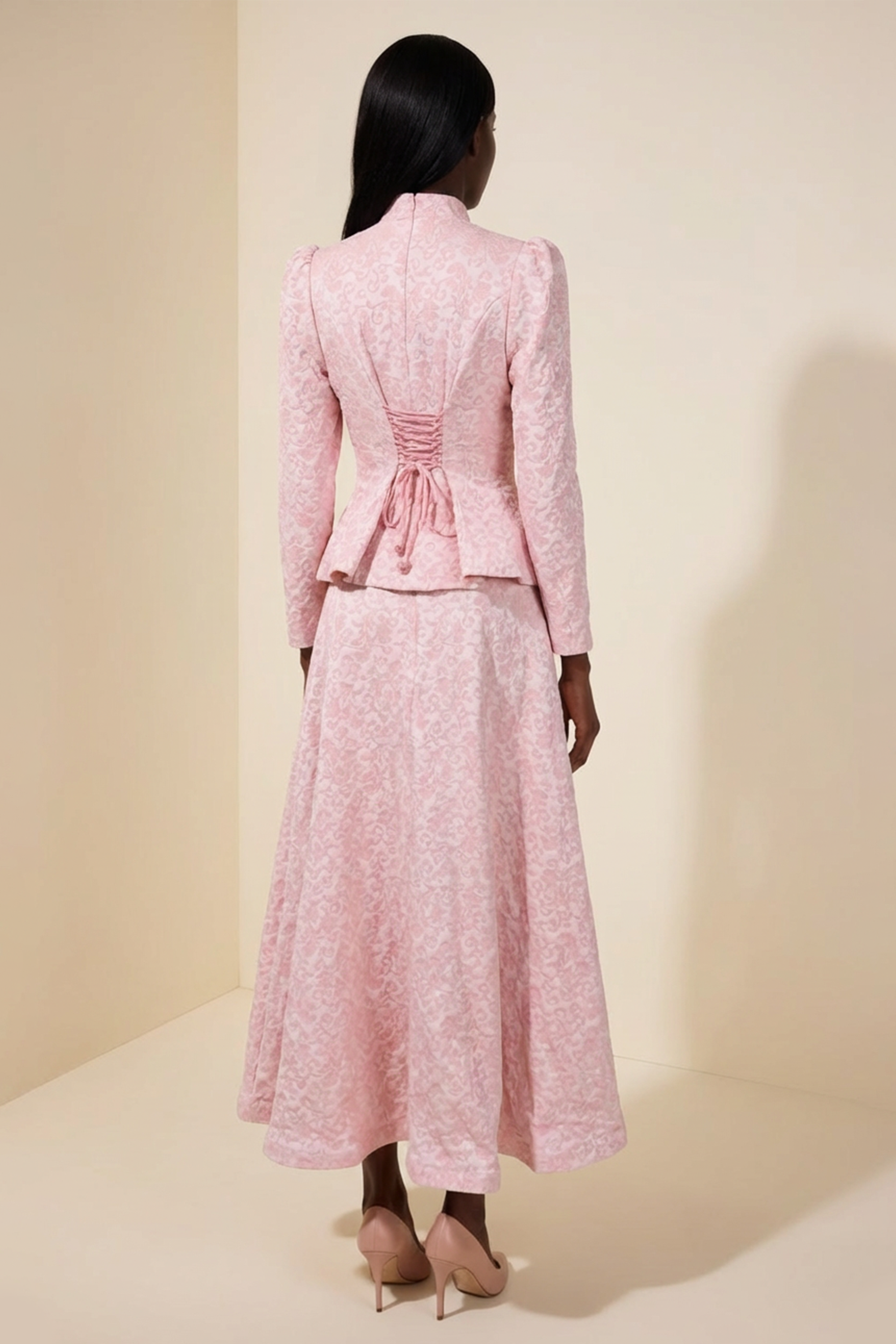 Jacquard Rivet V-Neck Top & High Waist Maxi Skirt Set