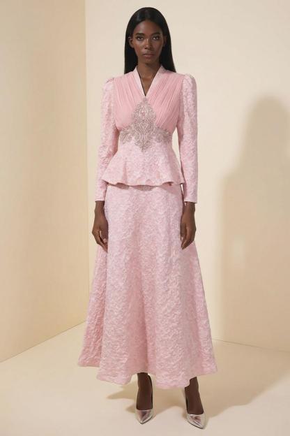 Jacquard Rivet V-Neck Top & High Waist Maxi Skirt Set