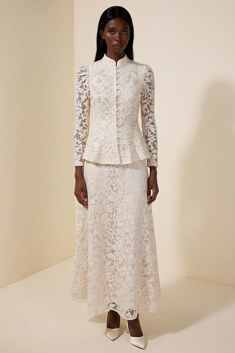 Embroidered Rivet Top & Maxi Skirt Set