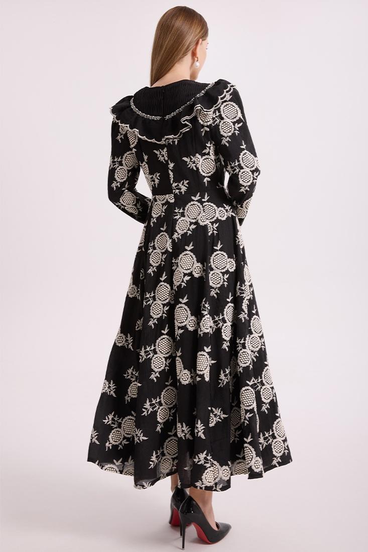 Chiffon Embroidered Ruffle Maxi Dress