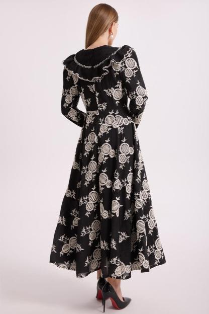 Chiffon Embroidered Ruffle Maxi Dress