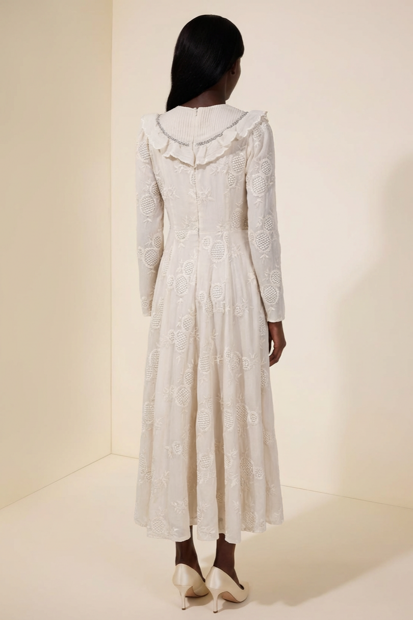 Chiffon Embroidered Ruffle Maxi Dress