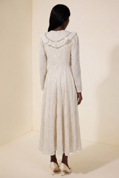 Chiffon Embroidered Ruffle Maxi Dress