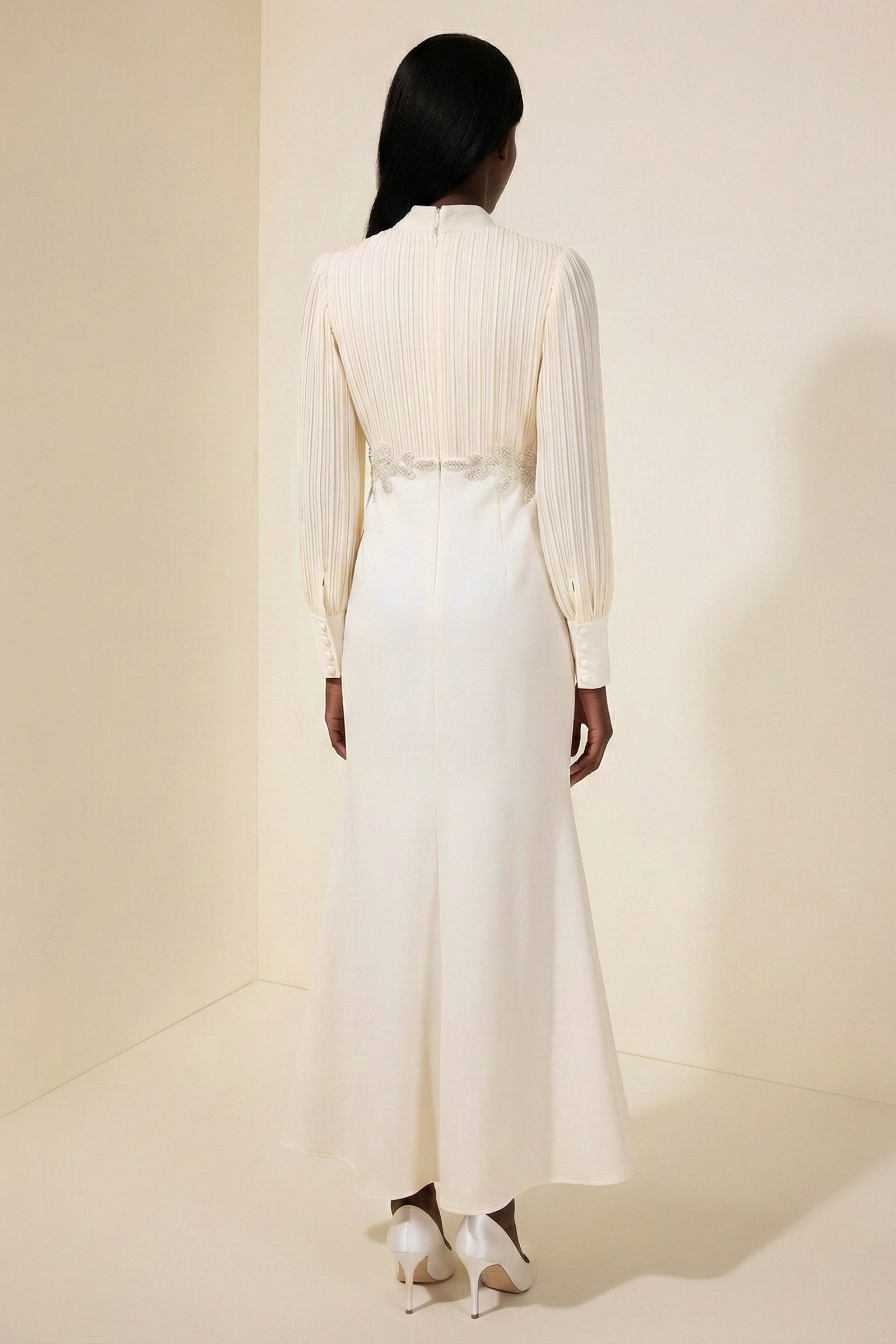 Chiffon  Pleated Rivet Maxi Dress