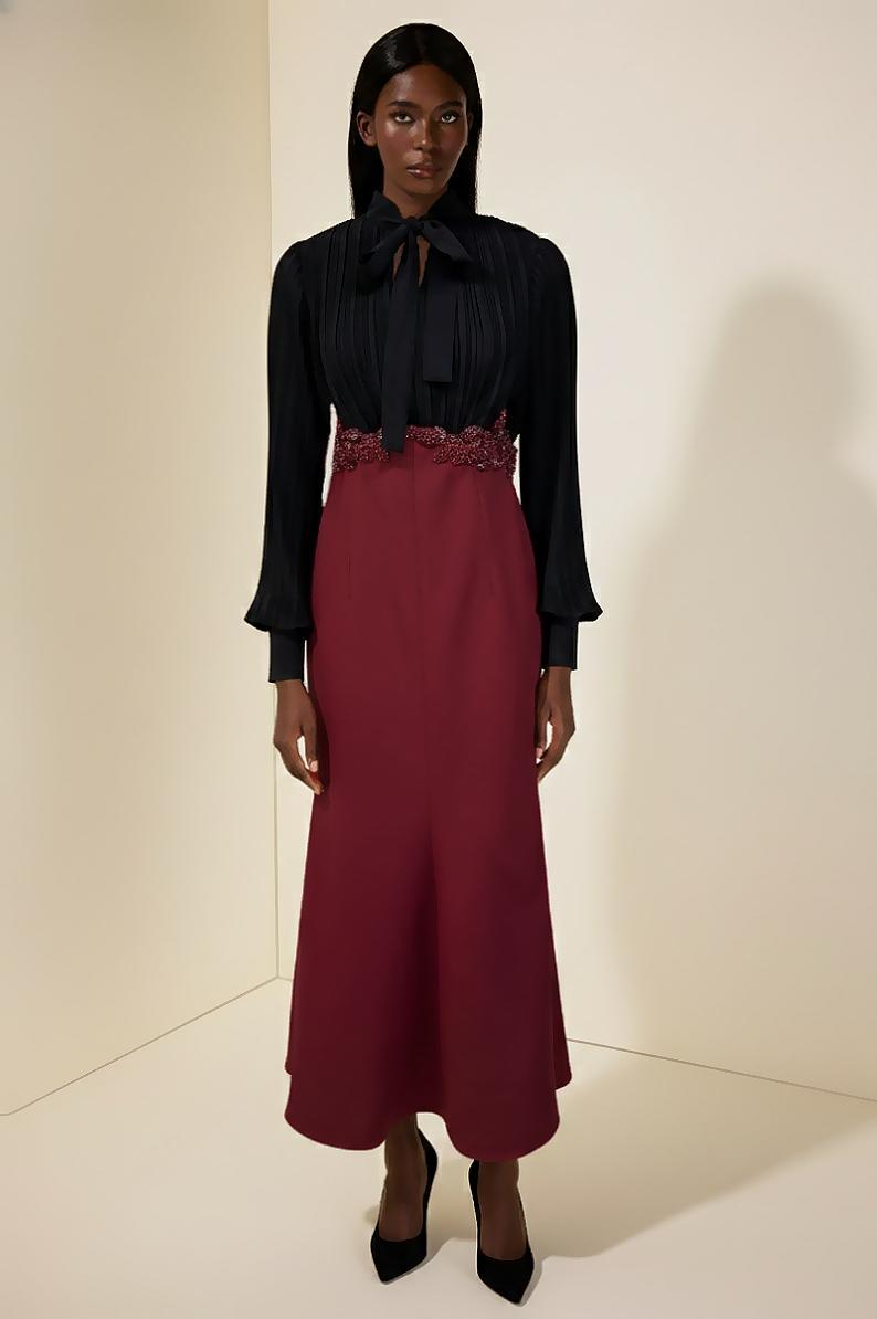 Chiffon  Pleated Rivet Maxi Dress