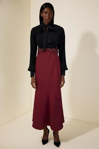 Chiffon  Pleated Rivet Maxi Dress