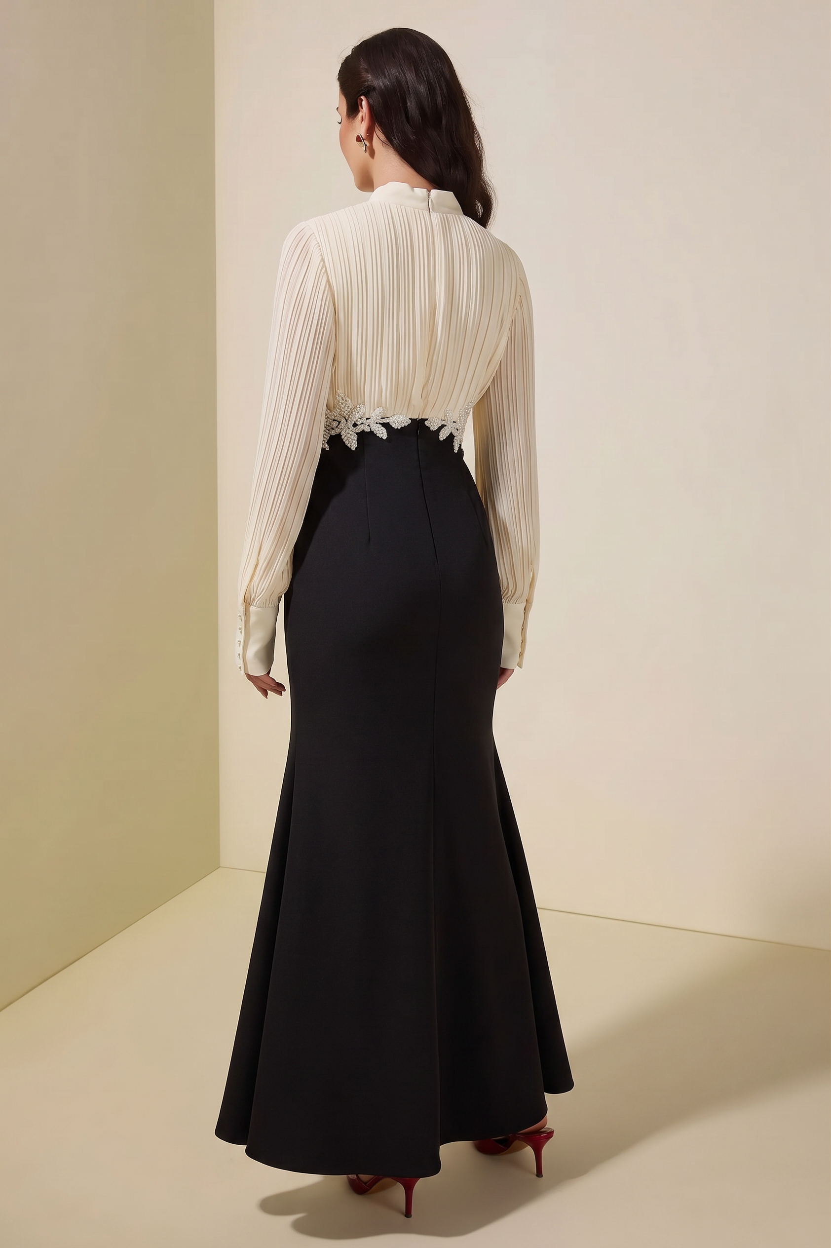 Chiffon Pleated Rivet Maxi Dress