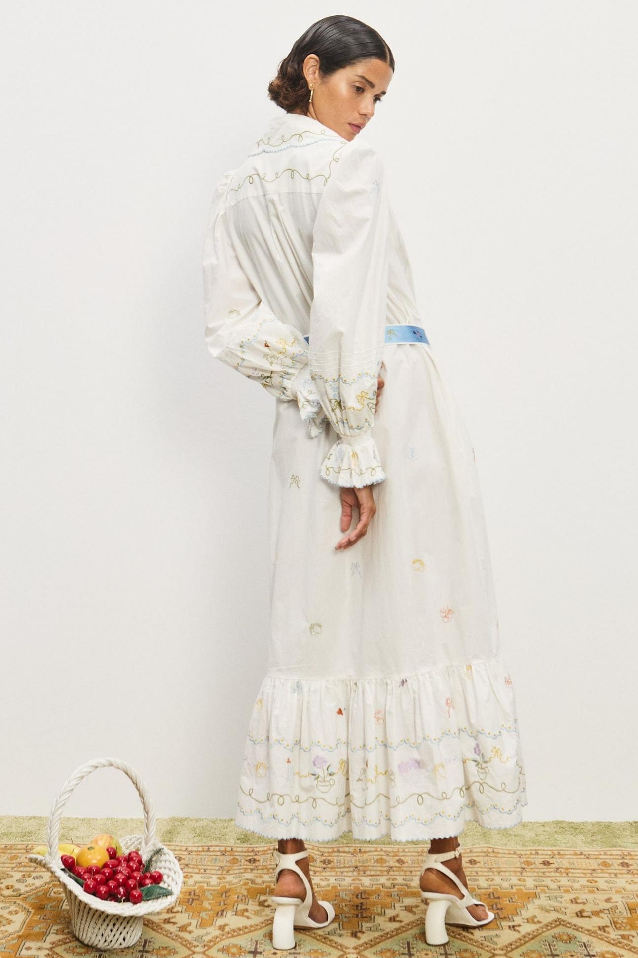 Ruffle Flapped Midi Dress With Tassel Belt