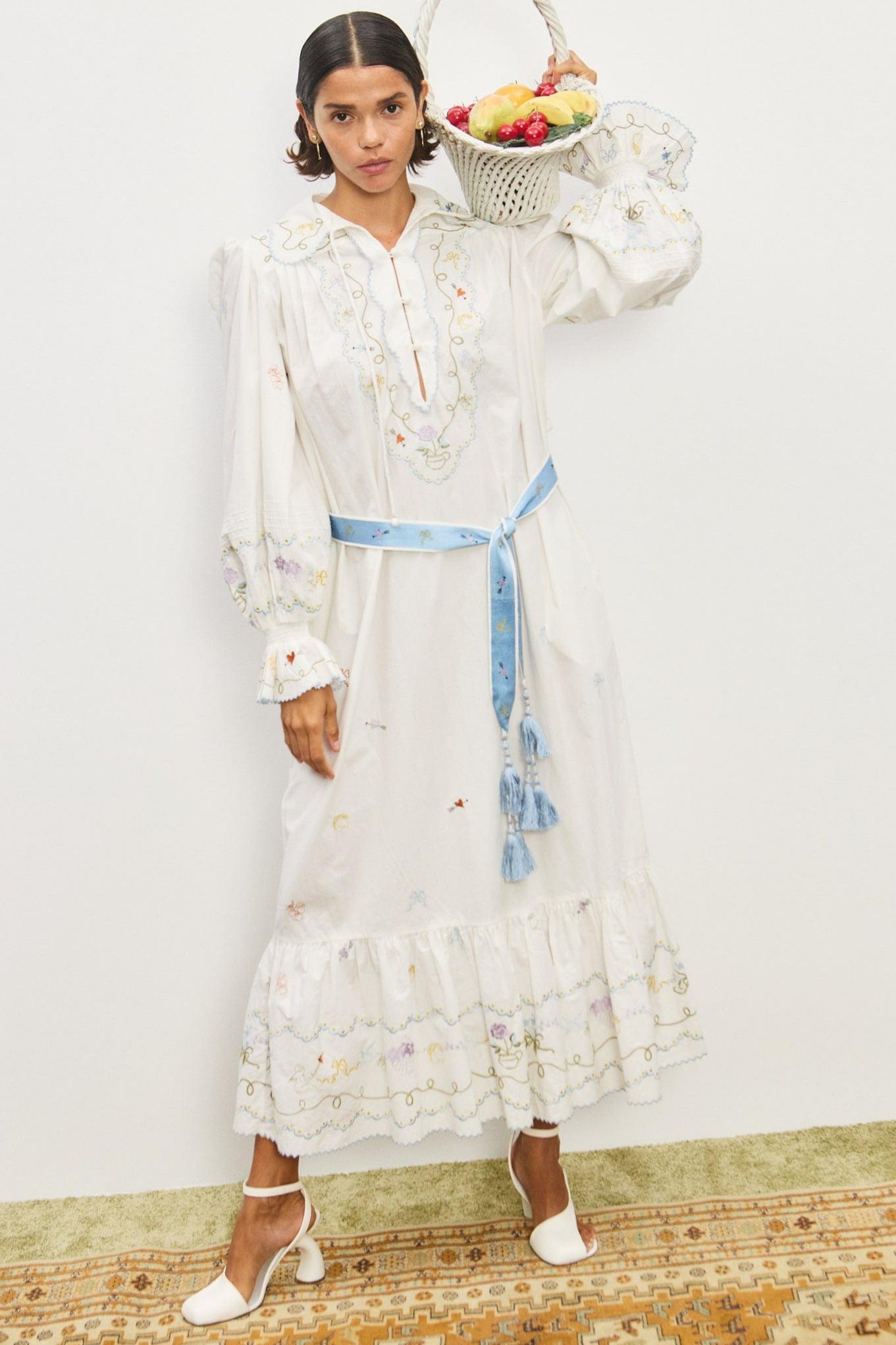 Ruffle Flapped Midi Dress With Tassel Belt