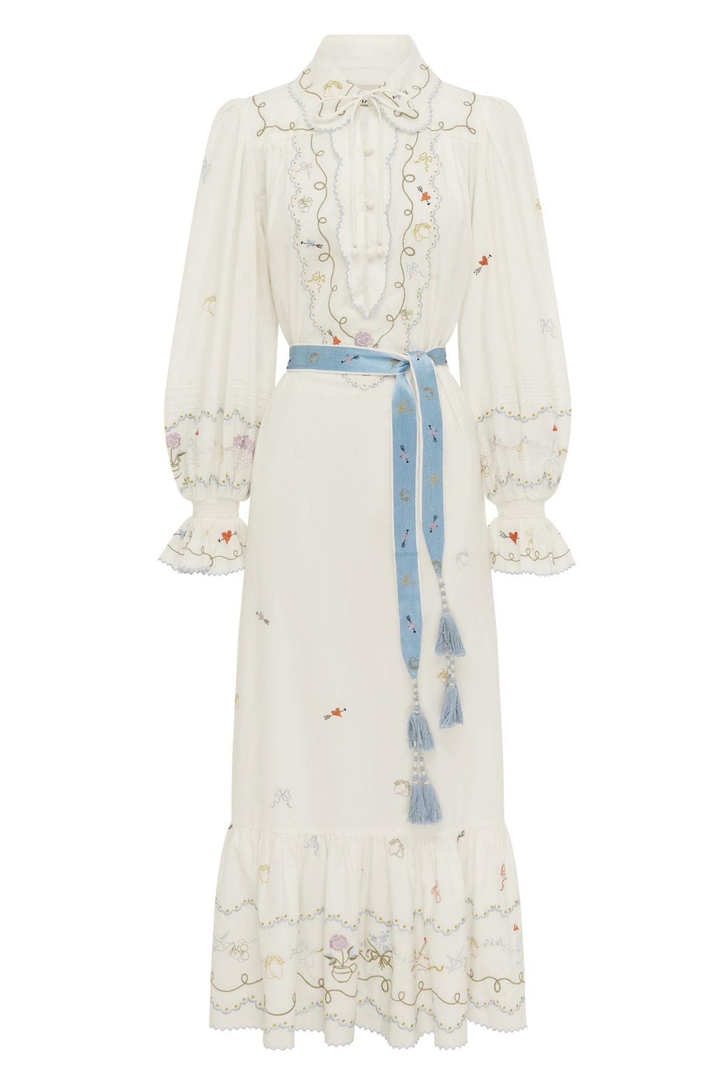 Ruffle Flapped Midi Dress With Tassel Belt