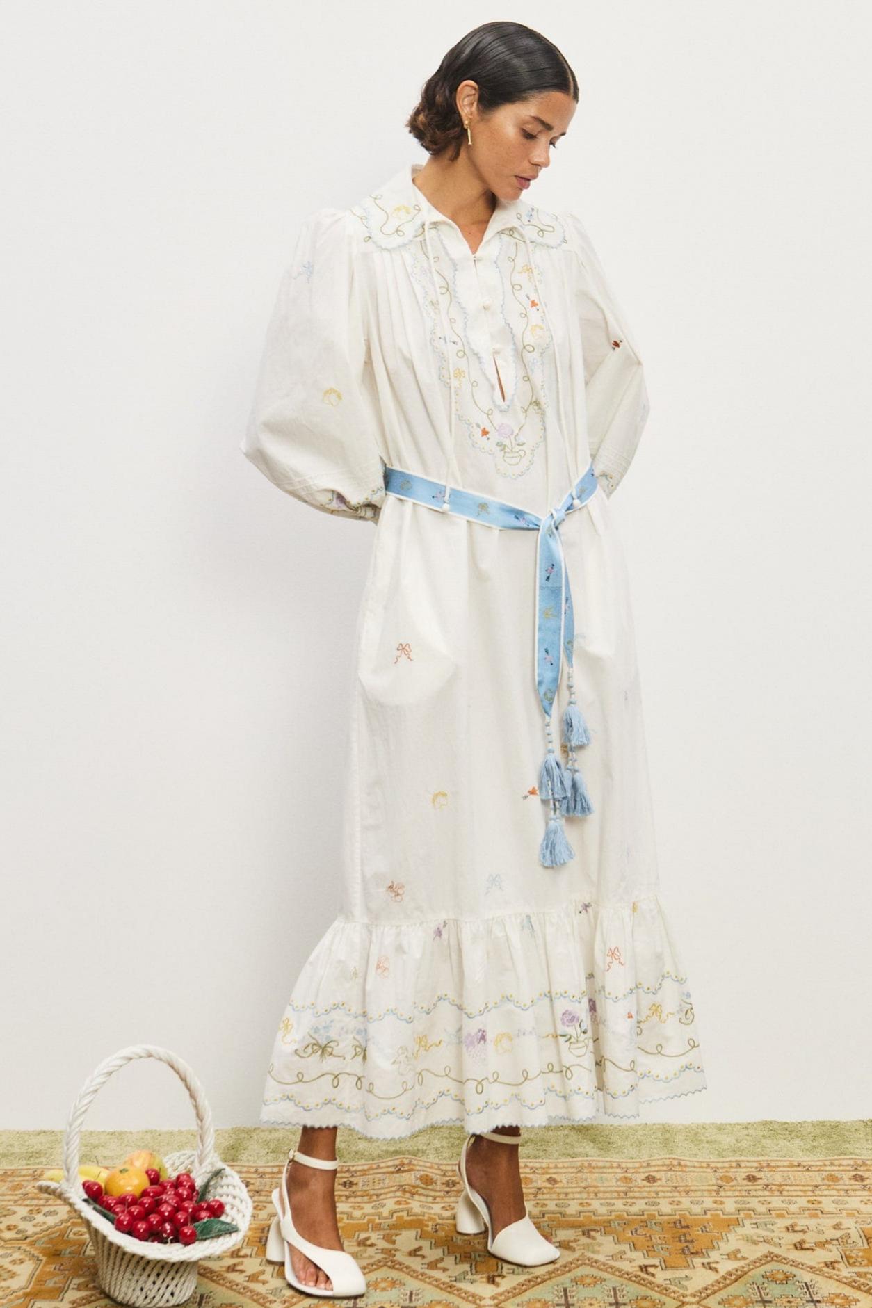 Ruffle Flapped Midi Dress With Tassel Belt