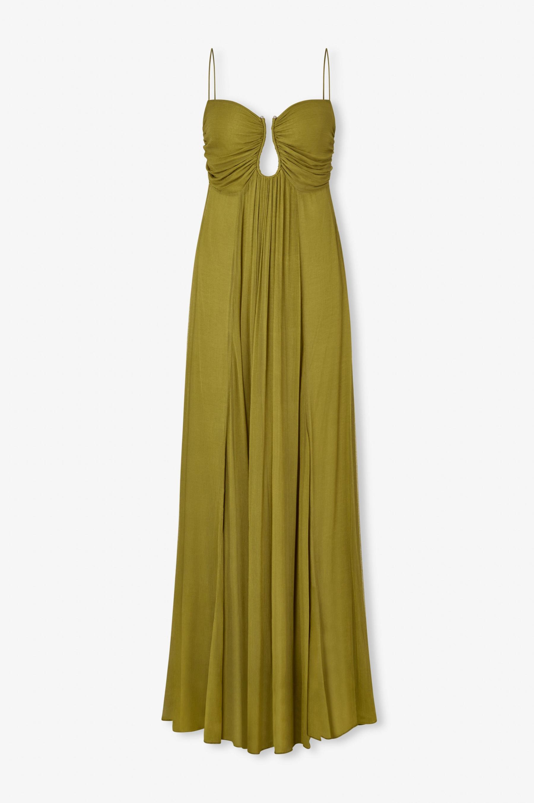 Chiffon Cut-Out Gathering Midi Dress