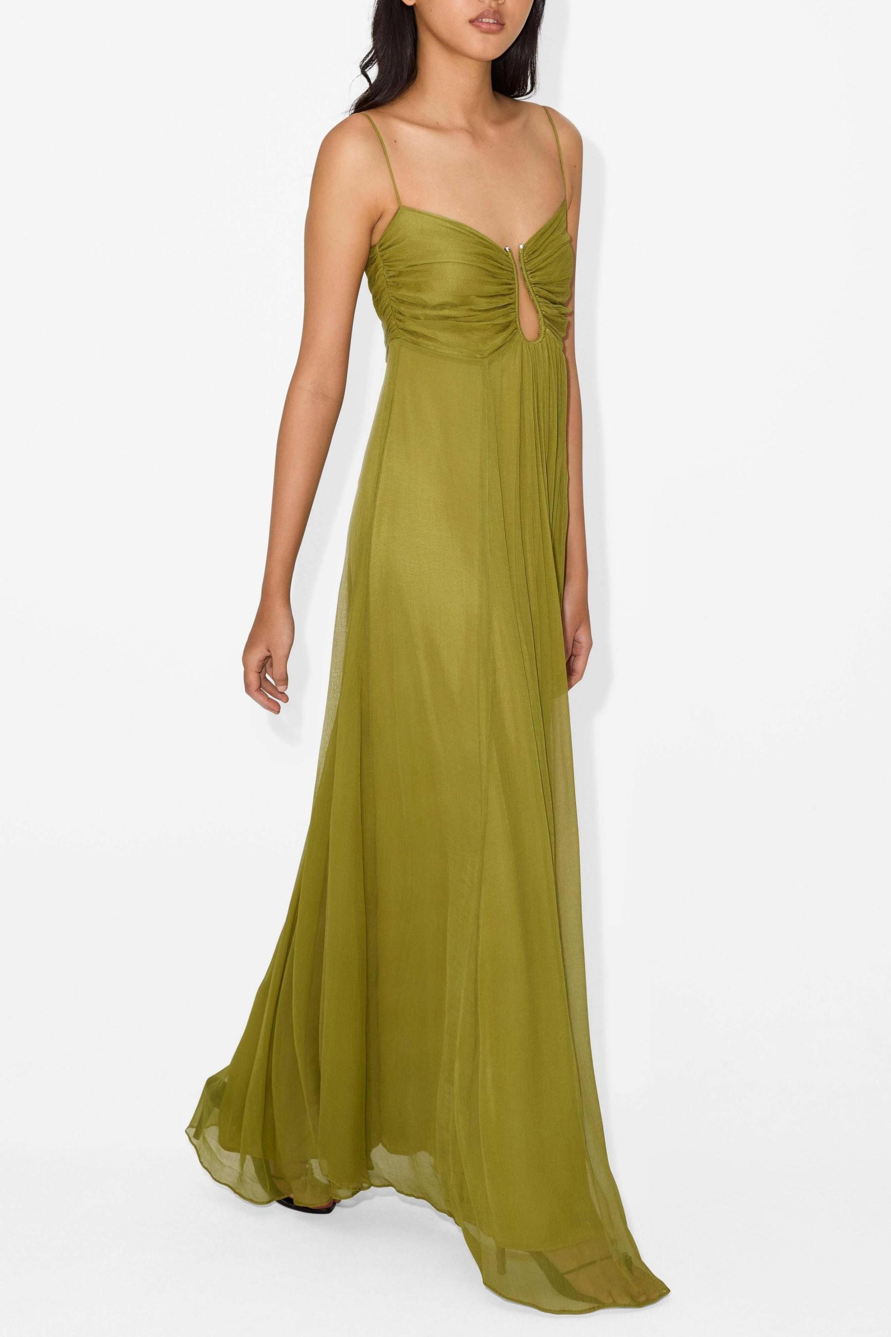 Chiffon Cut-Out Gathering Midi Dress