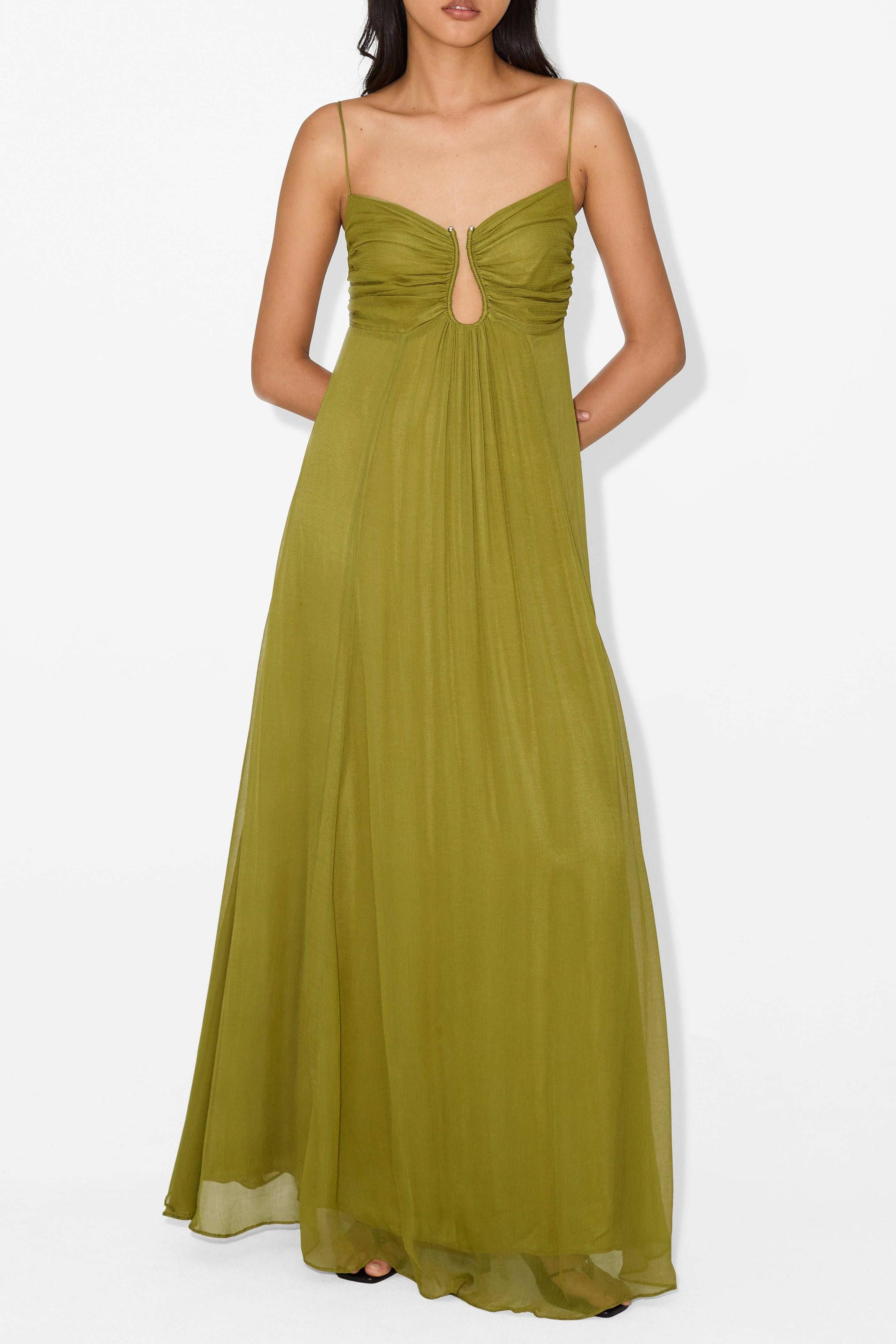Chiffon Cut-Out Gathering Midi Dress