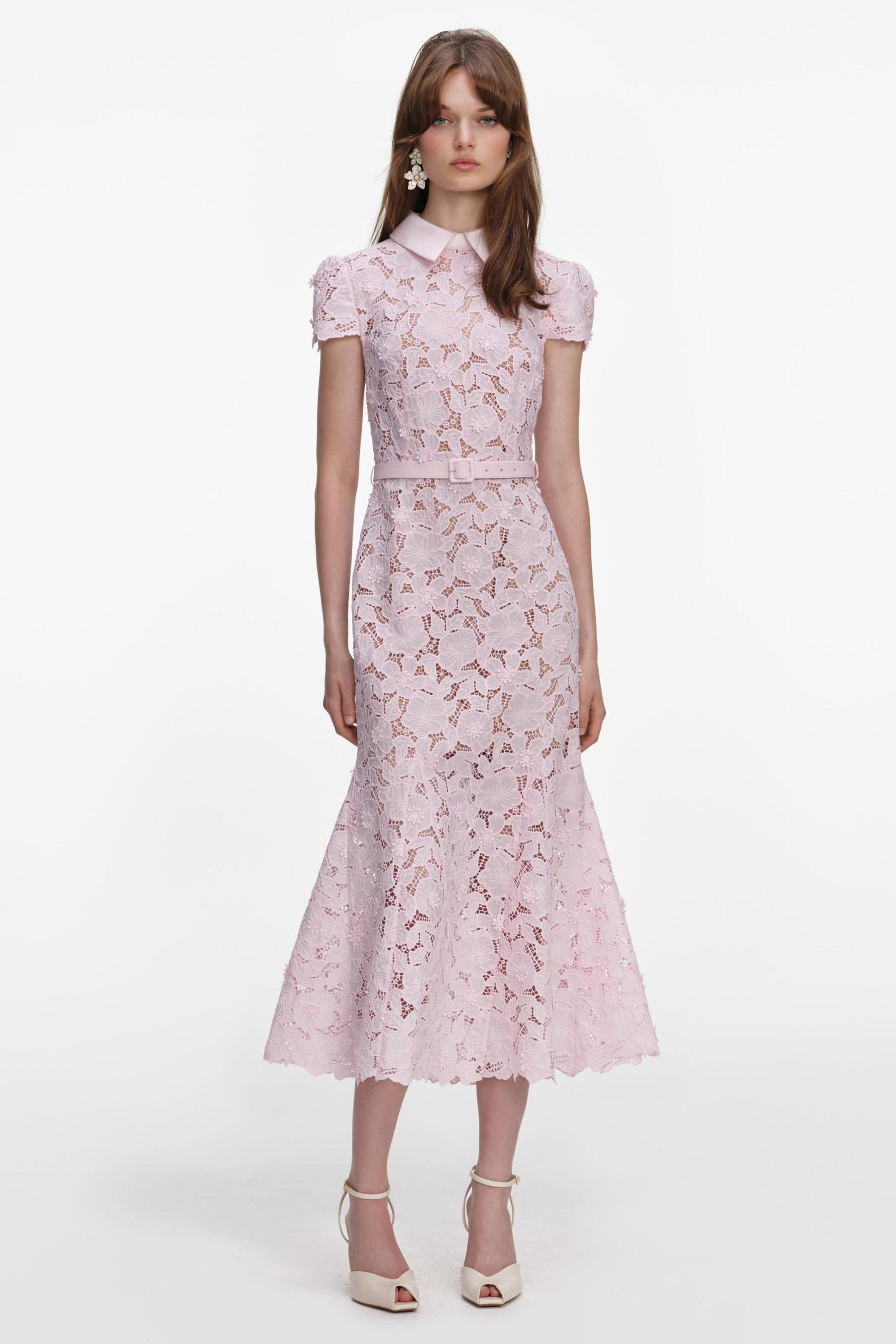 Lace Flapped Midi Dress With Belt