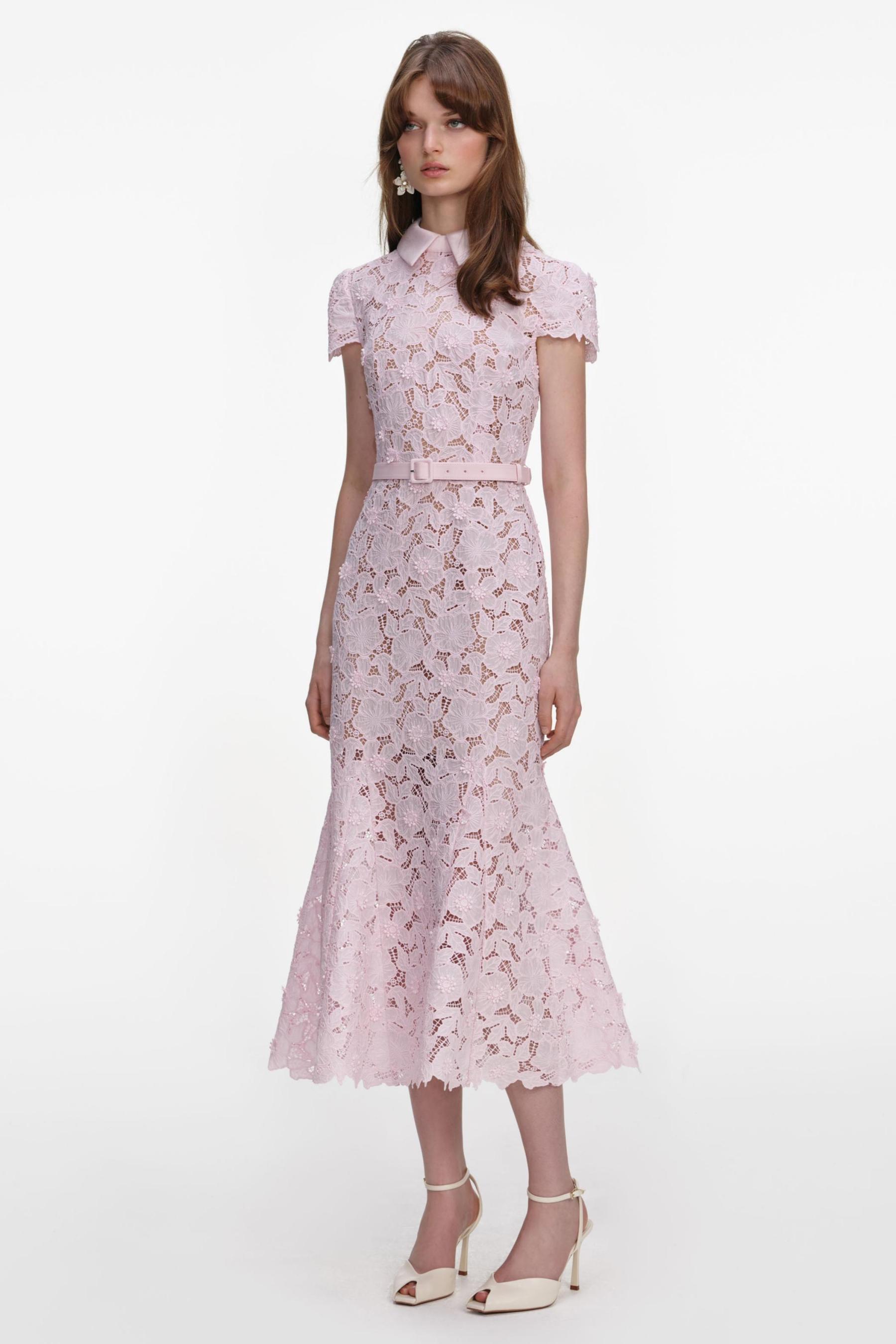 Lace Flapped Midi Dress With Belt