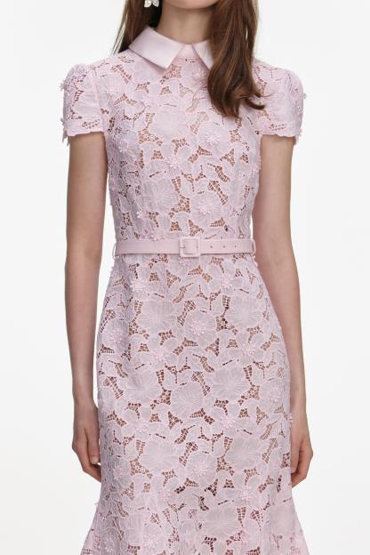 Lace Flapped Midi Dress With Belt