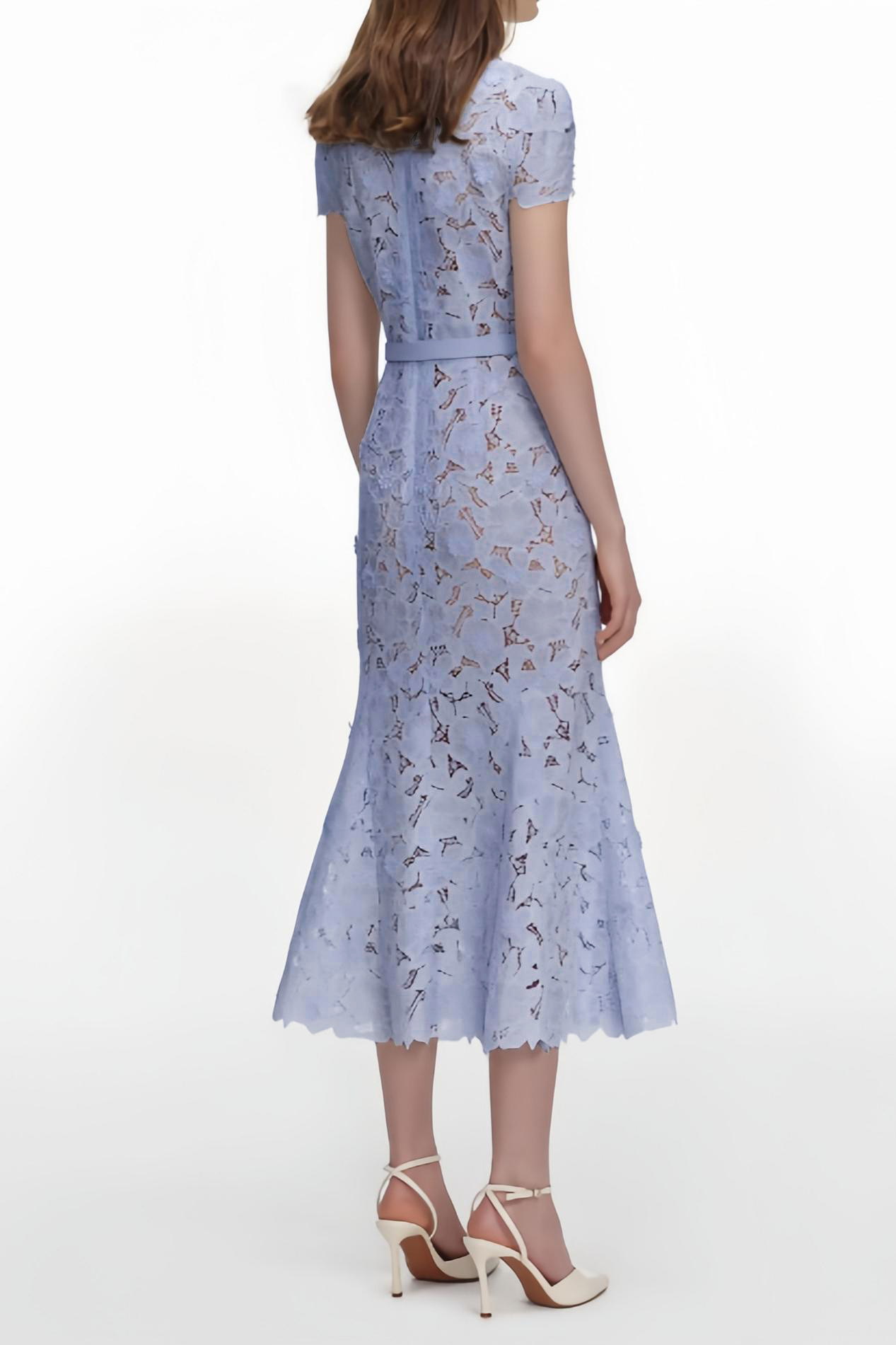 Lace Flapped Midi Dress With Belt