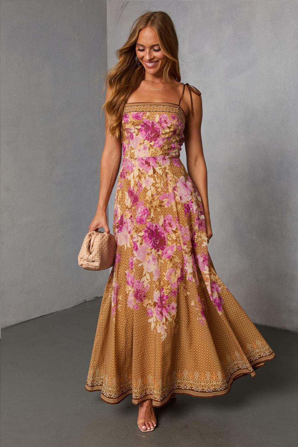 Floral Lace-Up Slip Midi Dress – JardinVue