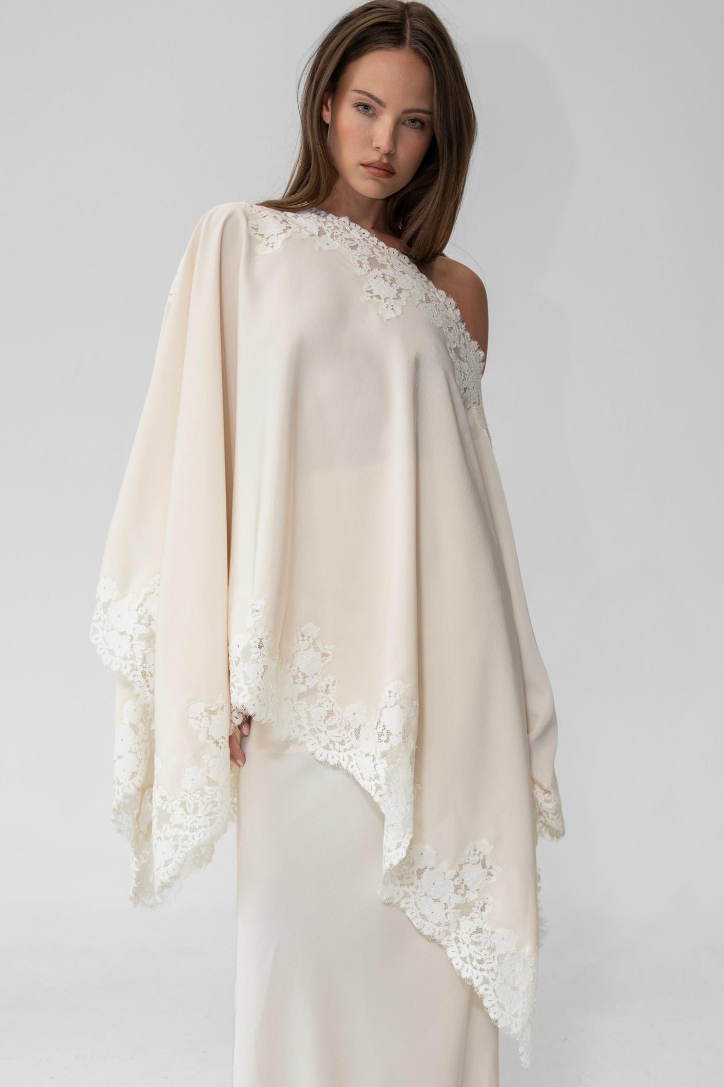 Satin Lace One Shoulder Top & Maxi Skirt Set