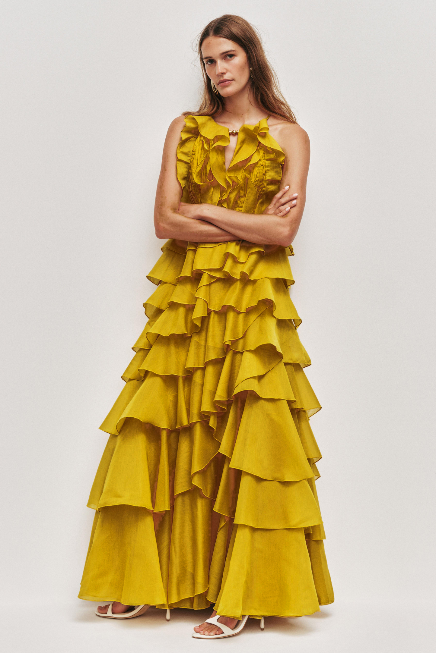 Ruffle Solid Slip Maxi Dress