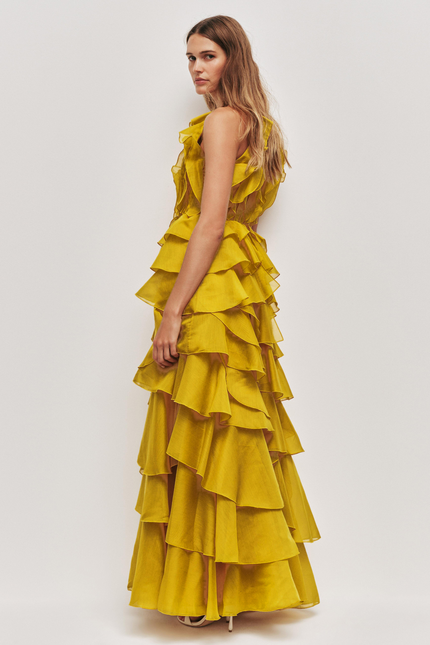 Ruffle Solid Slip Maxi Dress