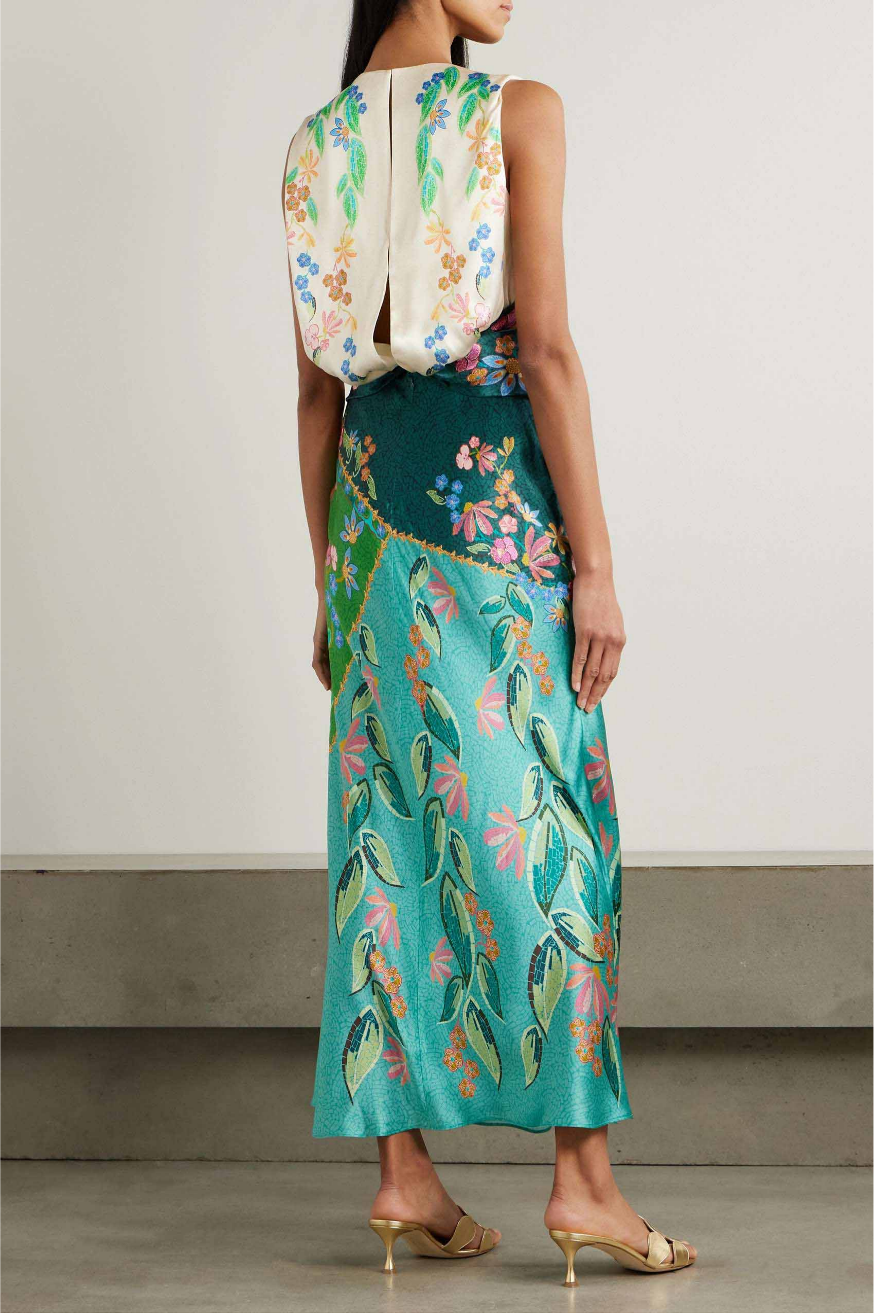 Satin Paisley Print Knotted Midi Dress