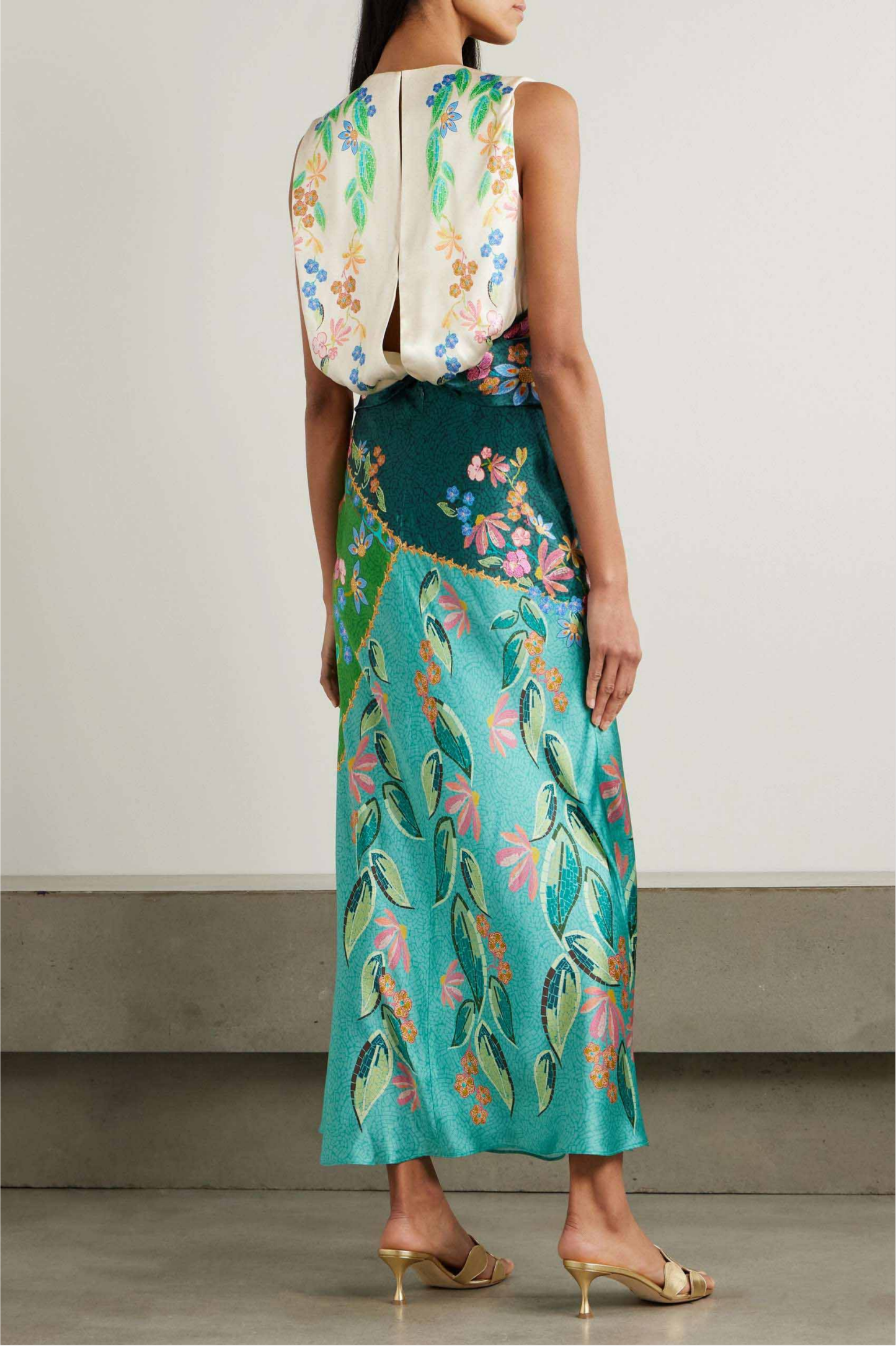 Satin Paisley Print Knotted Midi Dress