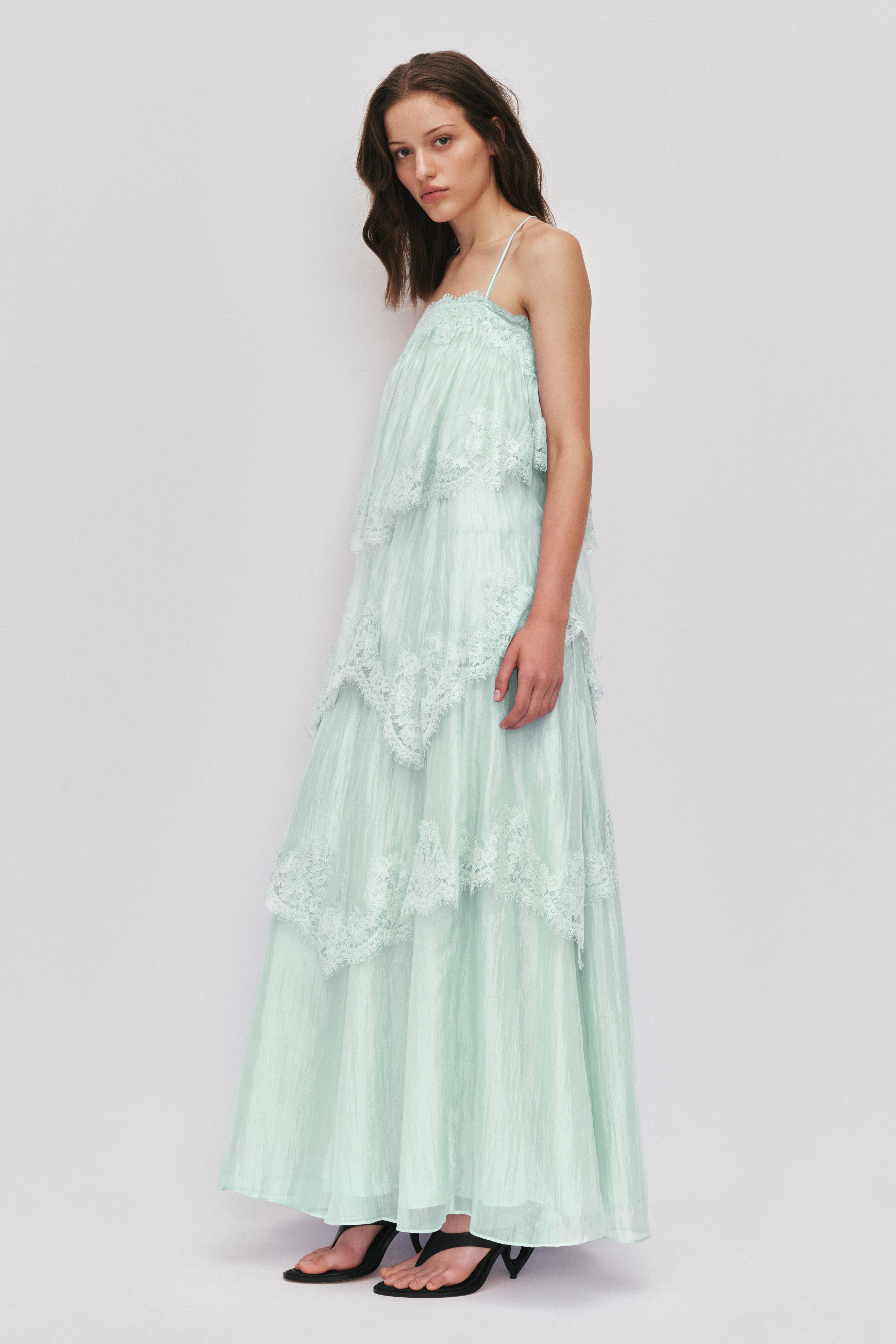 Lace Ruffle Slip Maxi Dress