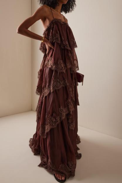 Lace Ruffle Slip Maxi Dress